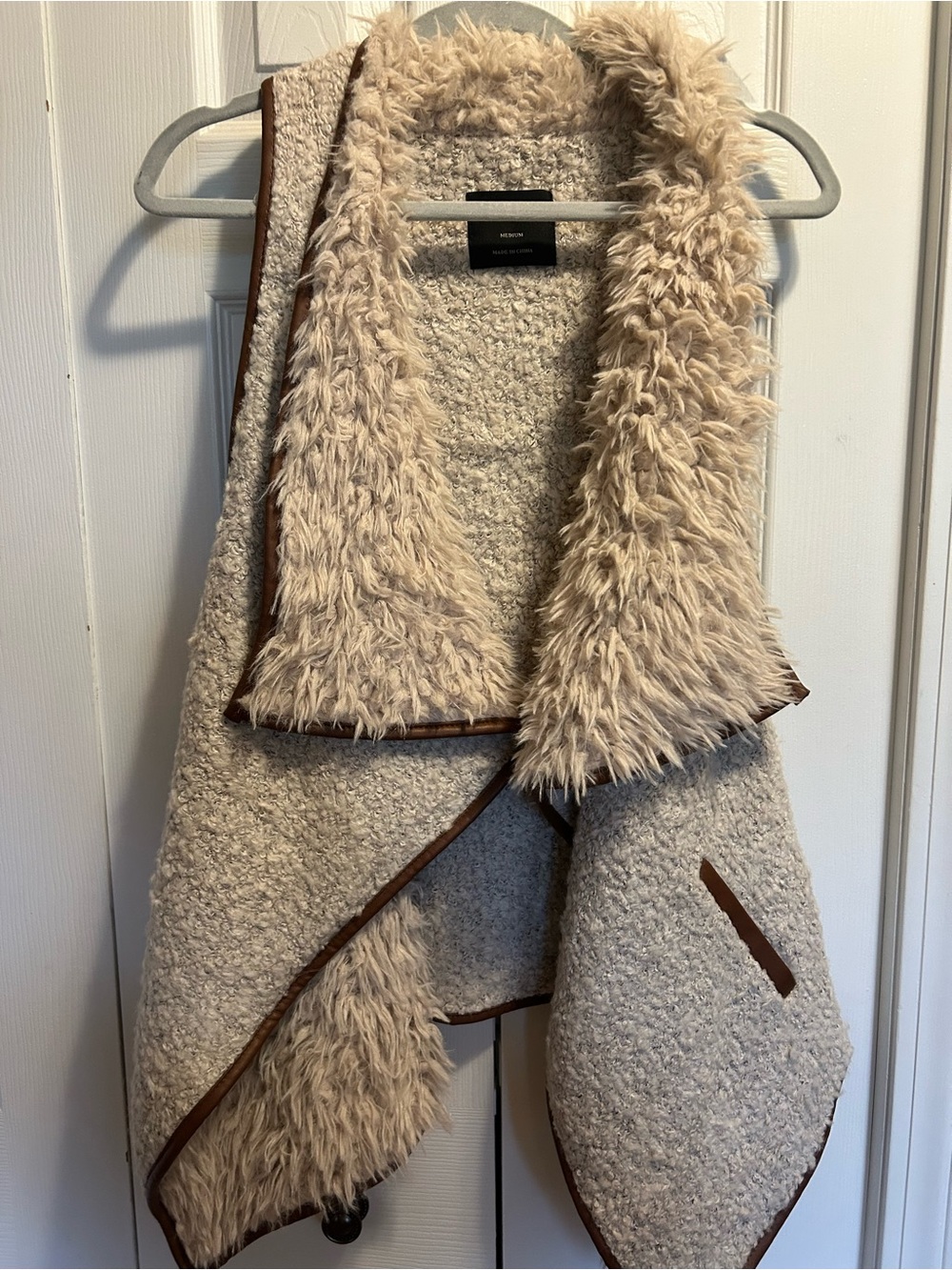 Love Tree Cream Faux-Shearling Trim Open Vest